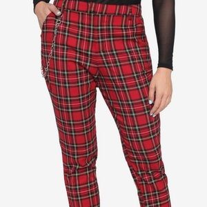 Red Plaid Pants With Detachable Chain
